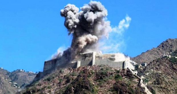 تخريب اثار باستاني يمن توسط جنگنده هاي سعودي