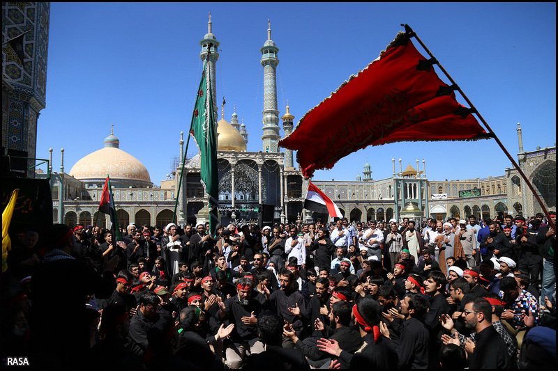 حرم کريمه اهل بيت غرق در ماتم و عزا در سالروز شهادت امام باقر(ع)