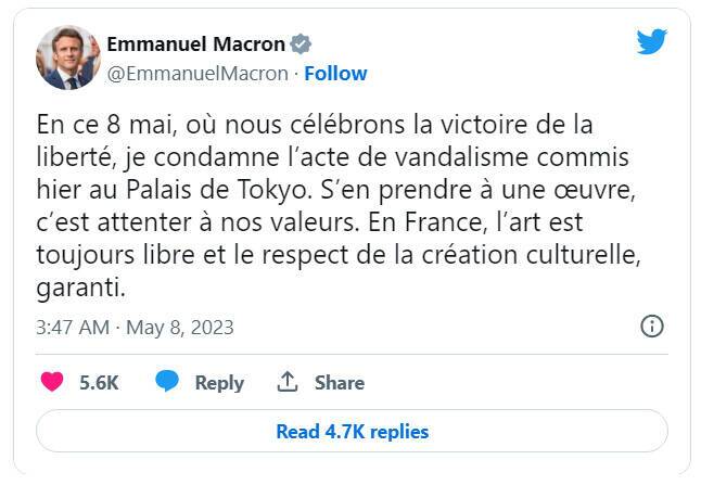 توییت امانوئل مکرون در دفاع از تابلوی کودک آزاری میریام کان نقاش یهودی