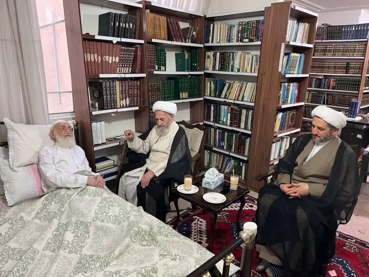 آیت الله سبحانی از  آیت الله نوری همدانی عیادت کرد + تصاویر
