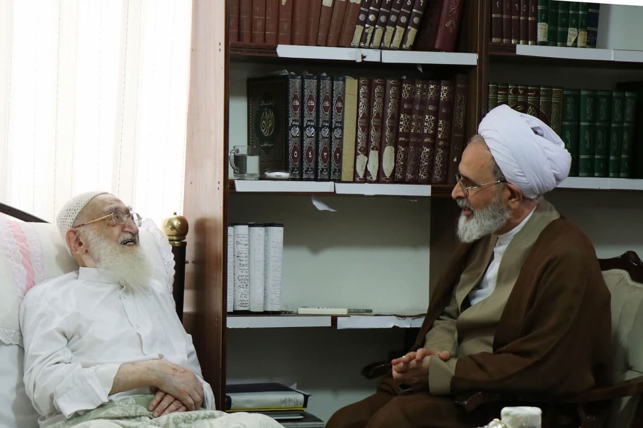 عیادت رییس حوزه‌های علمیه از آیت الله نوری همدانی