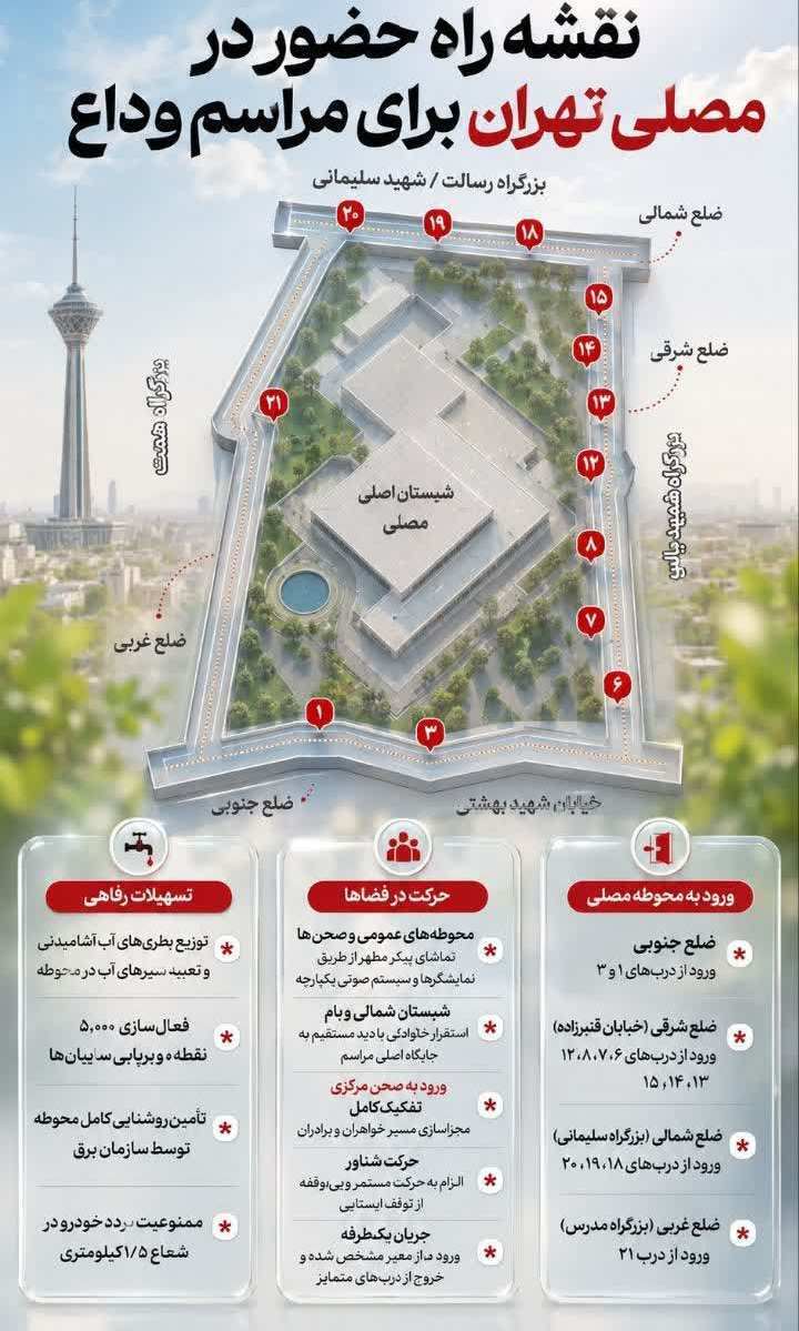 جزئیات مسیرهای دسترسی و تمهیدات ترافیکی مراسم وداع با رهبر شهید