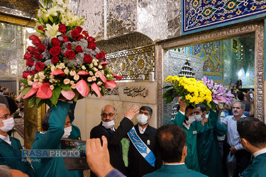 گل‌آرایی ضریح مطهر روضوی ویژه ولادت حضرت امام رضا (علیه السلام)