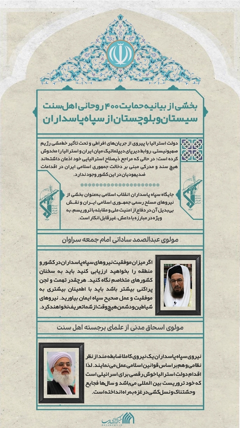 لوح | حمایت قاطع روحانیون اهل سنت از سپاه پاسداران