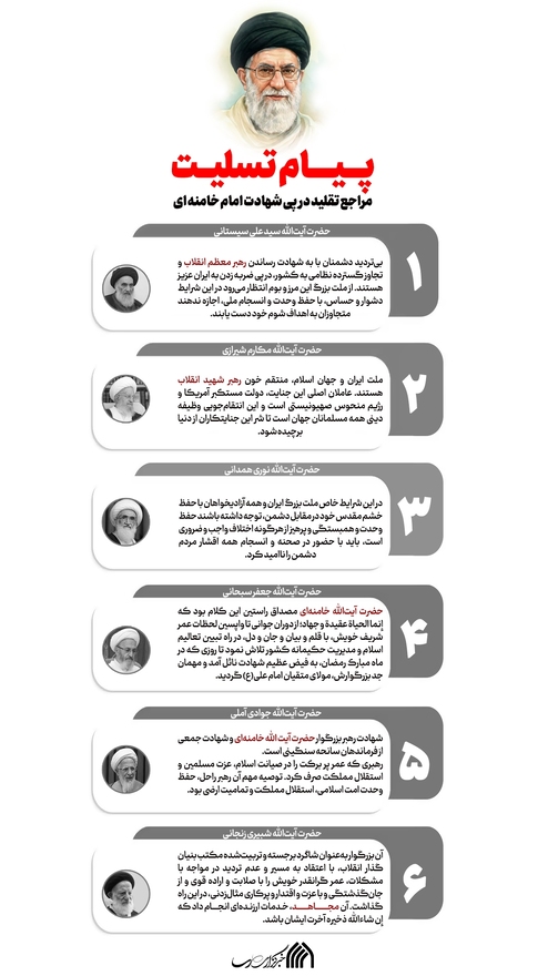 اطلاع نگاشت | پیام تسلیت مراجع تقلید در پی شهادت امام خامنه‌ای